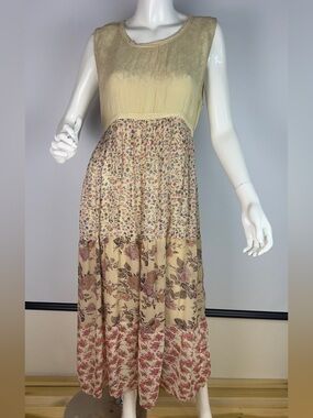 Parsley &Sage Boho Cottagecore Floral Patchwork Maxi Dress Lace  Medium